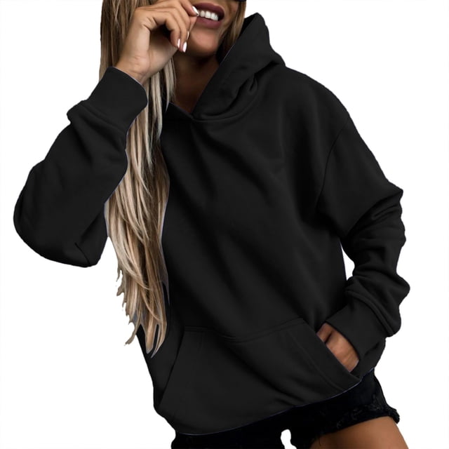 Gibobby Sudaderas de moda Womens Daily Long Casual Down For Womens Pocket Sudaderas con capucha Pullover Manga Botón V Sudaderas con cordón Cuello Sudaderas con capucha de mujer (Negro, M)