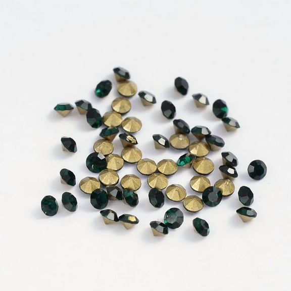 Back Plated Grade A Diamond Glass Pointed Rhinestone Emerald 3.4~3.5mm 1440pcs/bag