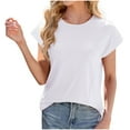 thumbnail image 2 of Summer Homenesgenics Womens Tops under $5 Women's Casual Solid Round Neck Loose Striped Long Sleeved T-Shirt Top White XXL, 2 of 8