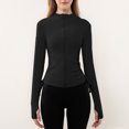 thumbnail image 1 of Ropa de yoga de otoño e invierno, corte ajustado, de moda, adelgazante, manga larga, cuello alto, para correr, con cremallera, top de fitness, abrigo deportivo para mujer, 1 of 5