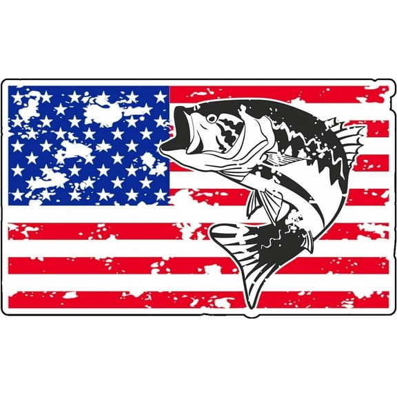 WickedGoodz American Flag Largemouth Bass Vinyl Decal - Patriotic Fishing Bumper Sticker - for Laptops Tumblers Windows Cars Trucks Walls