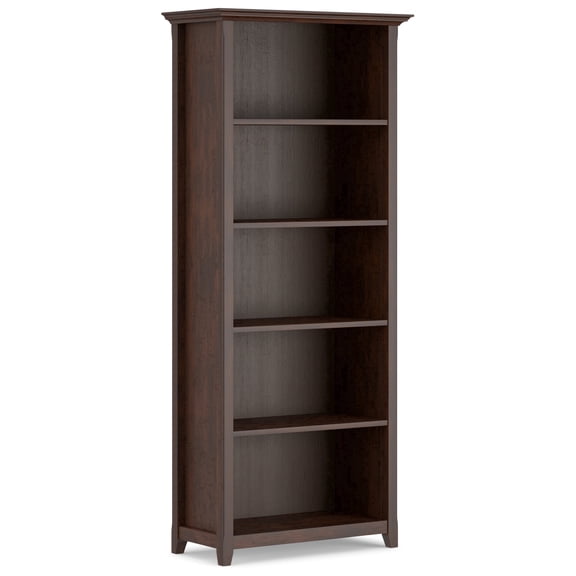 Simpli Home Amherst 30 inch Wide Solid Wood Transitional 5 Shelf Bookcase in Russet Brown