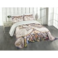 thumbnail image 3 of Ambesonne World Map Quilted Bedspread Set 3 Pcs, Sun Sky Birds Clouds, Queen Size, Multicolor, 3 of 5