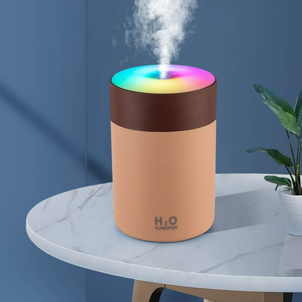 Humidificador de taza colorido con difusor de aromaterapia y 7 luces LED | Minihumidificador silencioso de 300 ml para dormitorio, oficina, coche o escritorio | Alimentación por USB, apagado