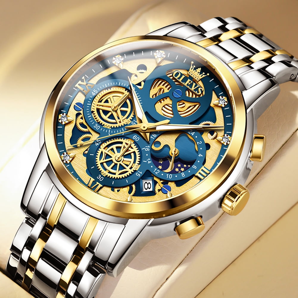 OLEVS Men's Gold Stainless Steel Quartz Chronograph Watch