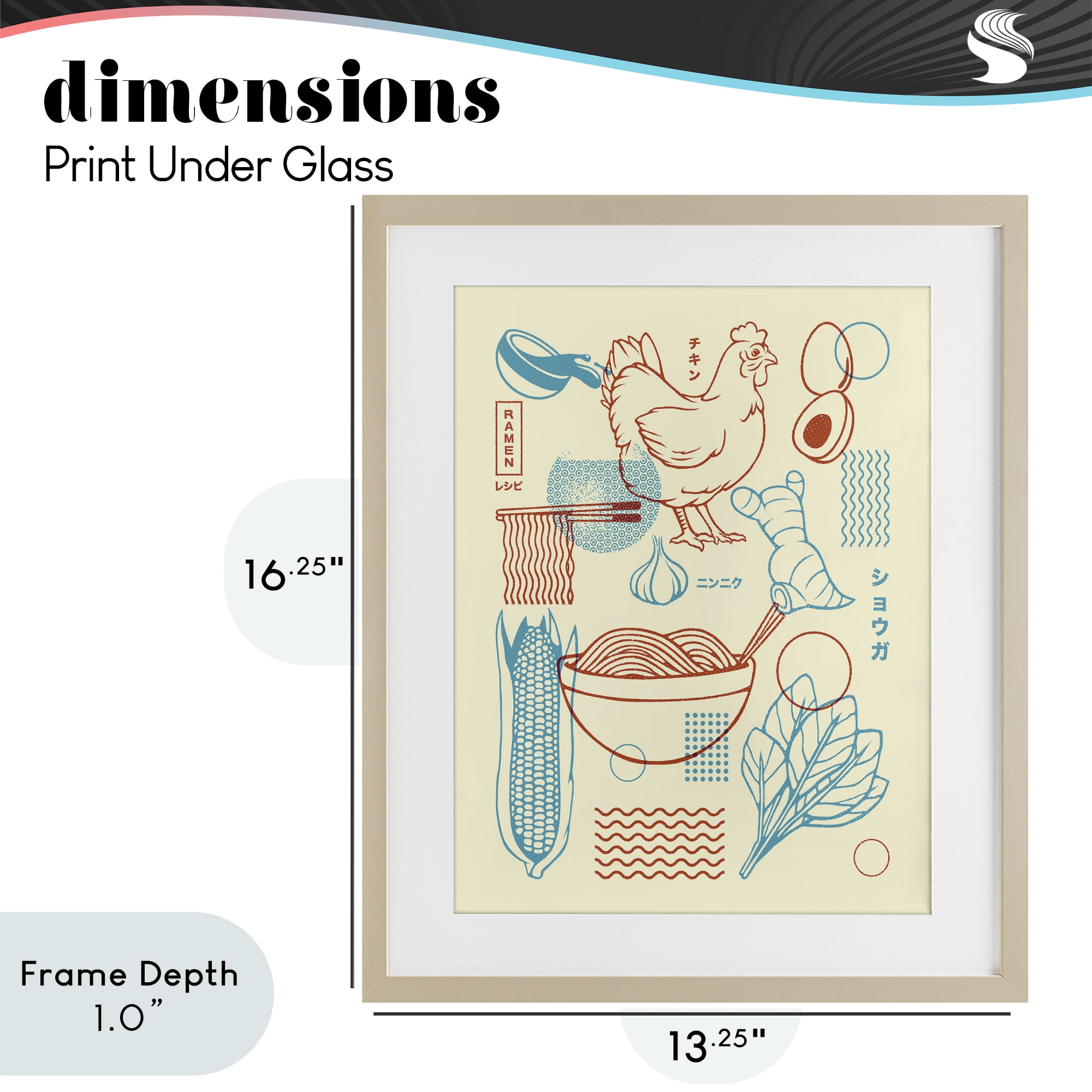 Stupell Industries Minimalist Ramen Ingredients Birch Framed Print Under Glass, design by Tobe Fonseca