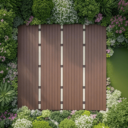 12''X12'' Plastic interlocking decking tiles, 44 packs of terrace decking tiles, waterproof for all-weather use, backyard pool decking tiles, red Brown