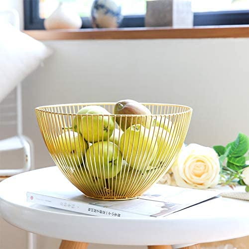 Sooyee Metal Wire Fruit Basket,Large Round Storage Baskets for Bread,Fruit,Snacks,Candy,Households Items.Fashion Fruit Bowl Decorate Living Room Countertop Black Kitchen