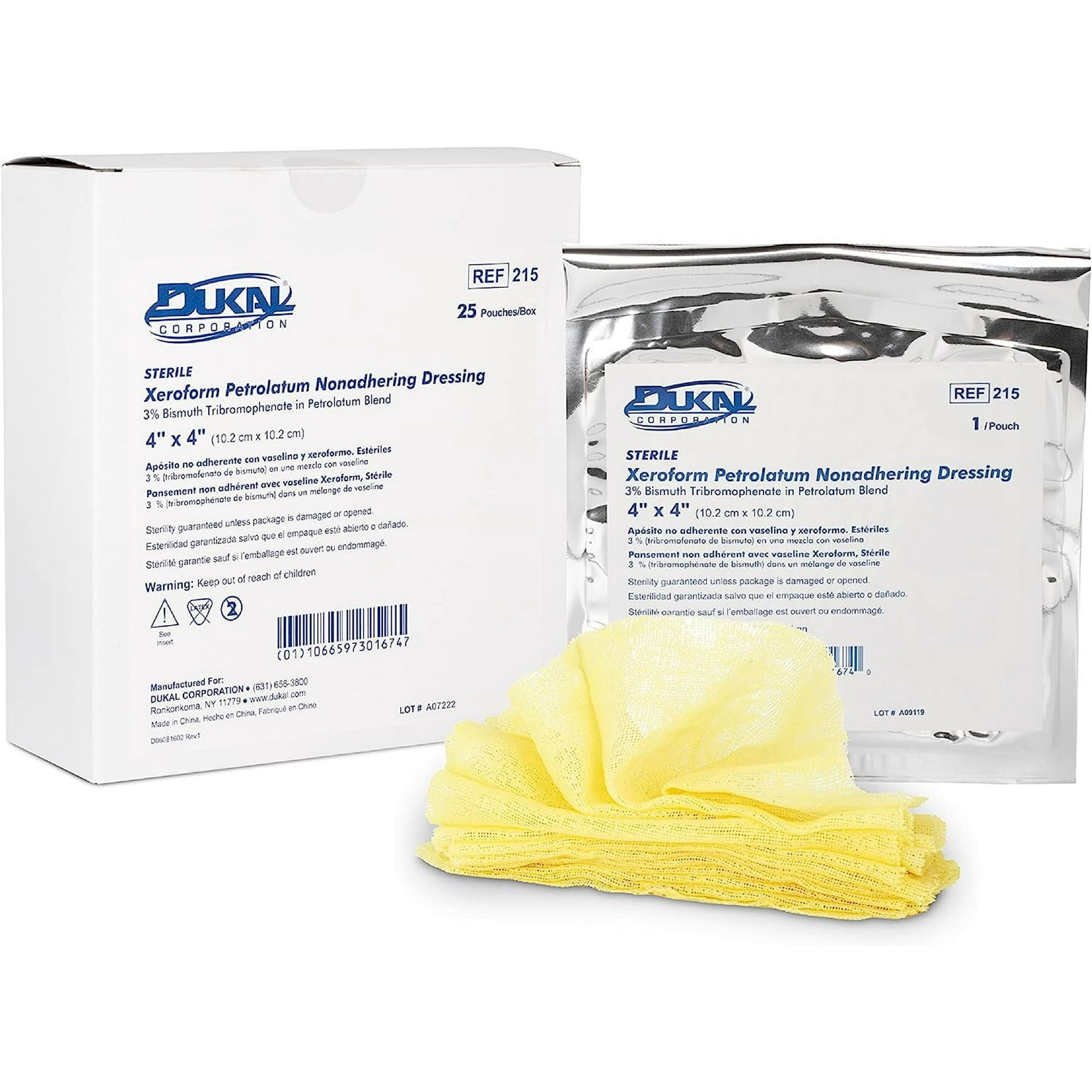 Dukal Xeroform Petrolatum Dressings, 4" x 4", Box of 25 | Non-Adherent & Soothing Wound Care