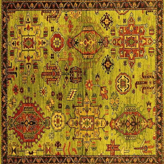 Ahgly Company Indoor Square Oriental Yellow Industrial Area Rugs, 3' Square
