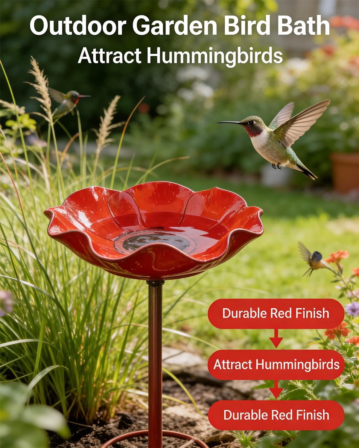HZMSYQ 24 Inch Handmade Metal Flower Garden Stakes,Bird Bath Watering Station, Bee Bath Bowl Outdoor Yard Art for Butterfly Pollinator, Weather Resistant Garden Decor Gift