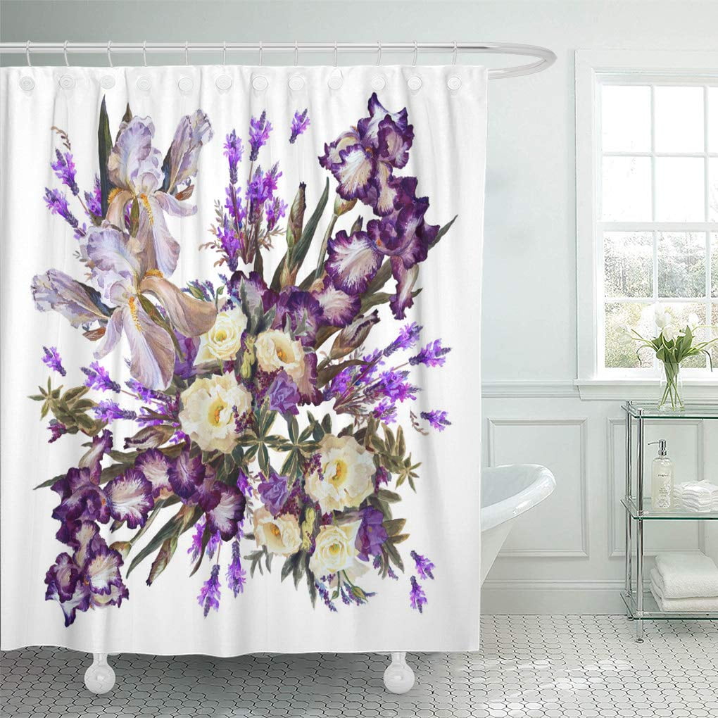 Yusdecor Floral Iris White Purple And Lavender On Shawl Watercolor Bathroom Decor Bath Shower Curtain 66x72 Inch Walmart Canada