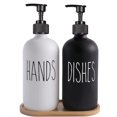 thumbnail image 3 of Dispensador de jabón de manos en blanco y negro de 500 ml con bomba para decoración de baño, encimera de cocina y estilo rústico, 3 of 5