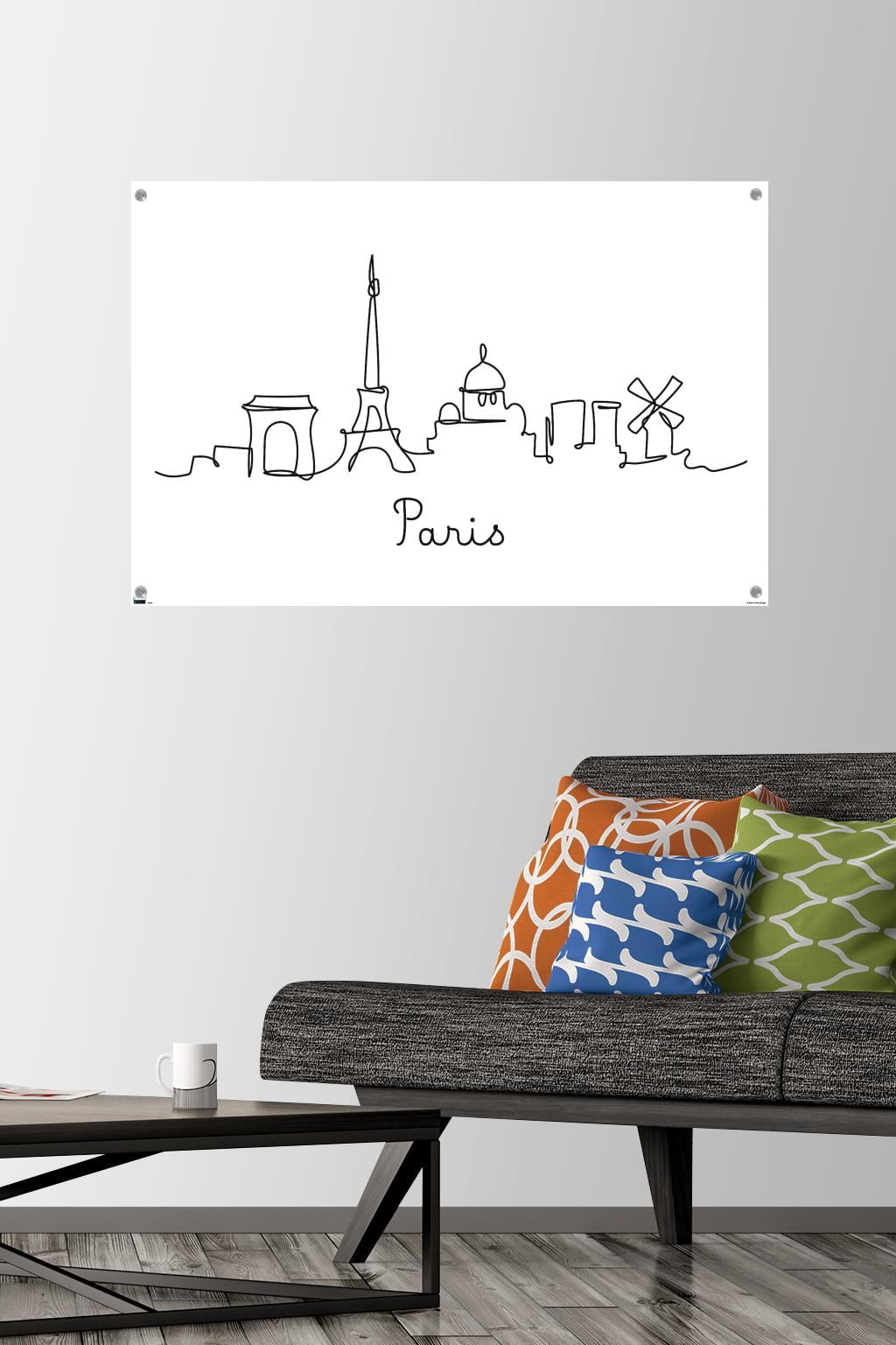 Line Art Skyline - Paris Wall Poster with Pushpins, 22.375" x 34"