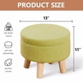 thumbnail image 3 of Storage Ottoman, Modern Round Footrest with Soft Padded Seat, Teddy Velvet Footstool with Wood Legs, Accent Small Table or Plant Stand for Living Room (Brilliant Green), 3 of 7