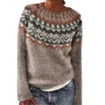 thumbnail image 2 of Women's Fair Isle Knit Pullover Sweater Casual Oversized Crewneck Vintage Cute Striped Long Sleeve Jumper Tops Coffee 2XL, 2 of 5