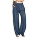 thumbnail image 1 of Pantalones anchos con cordón para mujer, de algodón liso y cintura elástica, para uso informal, 1 of 8