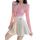 thumbnail image 2 of VISgogo Ladies Short Plisado Busto Falda, Verano Otoño Niñas Estilo Ocio Color Sólido Metal Decoración Cintura Alta Media Falda VISgogo moda, 2 of 8