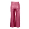 thumbnail image 4 of Women's High Waisted Straight Leg Leather Pants, PU Vegan Pleather Trousers with Pockets, Stretchy Faux Leather Pants for Casual, Club and Night Out Hot Pink S, 4 of 4