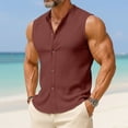 thumbnail image 2 of Eryao Men's Sleeveless Henley Vest Button Down Linen Shirts Soft Lightweight Solid Workout Basic Tank Tops,Red,M, 2 of 6