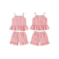 thumbnail image 2 of Toddler Baby Girl Summer Clothes Set 6 12 18 24 Months 2T 3T 4T Daisy Plaid Print Camisole + Elastic Waist Ruffled Shorts 2 Pcs Outfits, 2 of 9