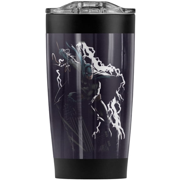 Batman Lighting Crashes Stainless Steel Tumbler 20 oz Coffee Travel Mug/Cup, Vacuum Insulated & Double Wall with Leakproof Sliding Lid | Great for Hot Drinks and Cold Beverages