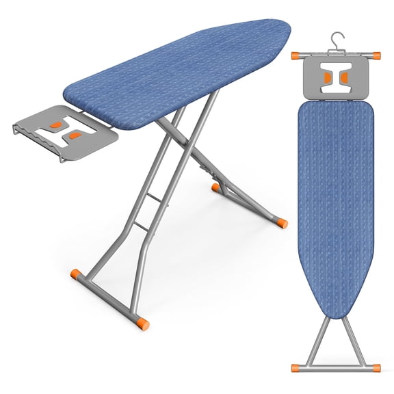 SONGMICS Ironing Board, Retractable Iron Rest, Foldable Iron Board, 43 x 13 Inches, Space-Saving, Height Adjustable, Padded with Cover, Hook, Midnight Blue