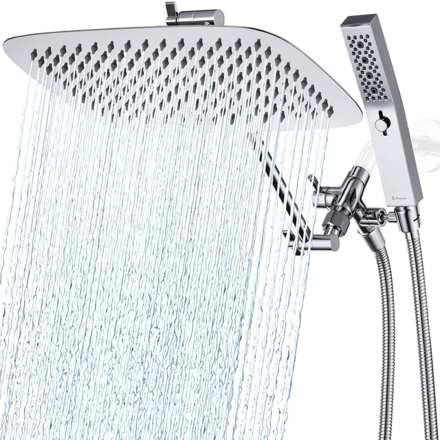 Alcachofa de ducha G-Promise, totalmente metálica, 30 cm, con combinación portátil, cromada