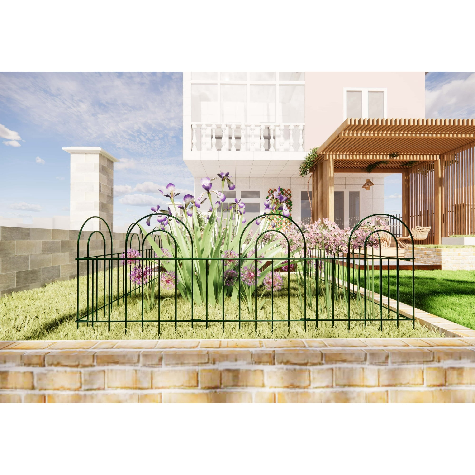 Holaki 14 Panels Decorative Outdoor Garden Fence 24in(H) X 20.4ft(L) Animal Barrier Fencing Galvanized Rustproof Metal Landscape Wire Fencing Patio Fences Moveable Flower Bed Border Dark Green