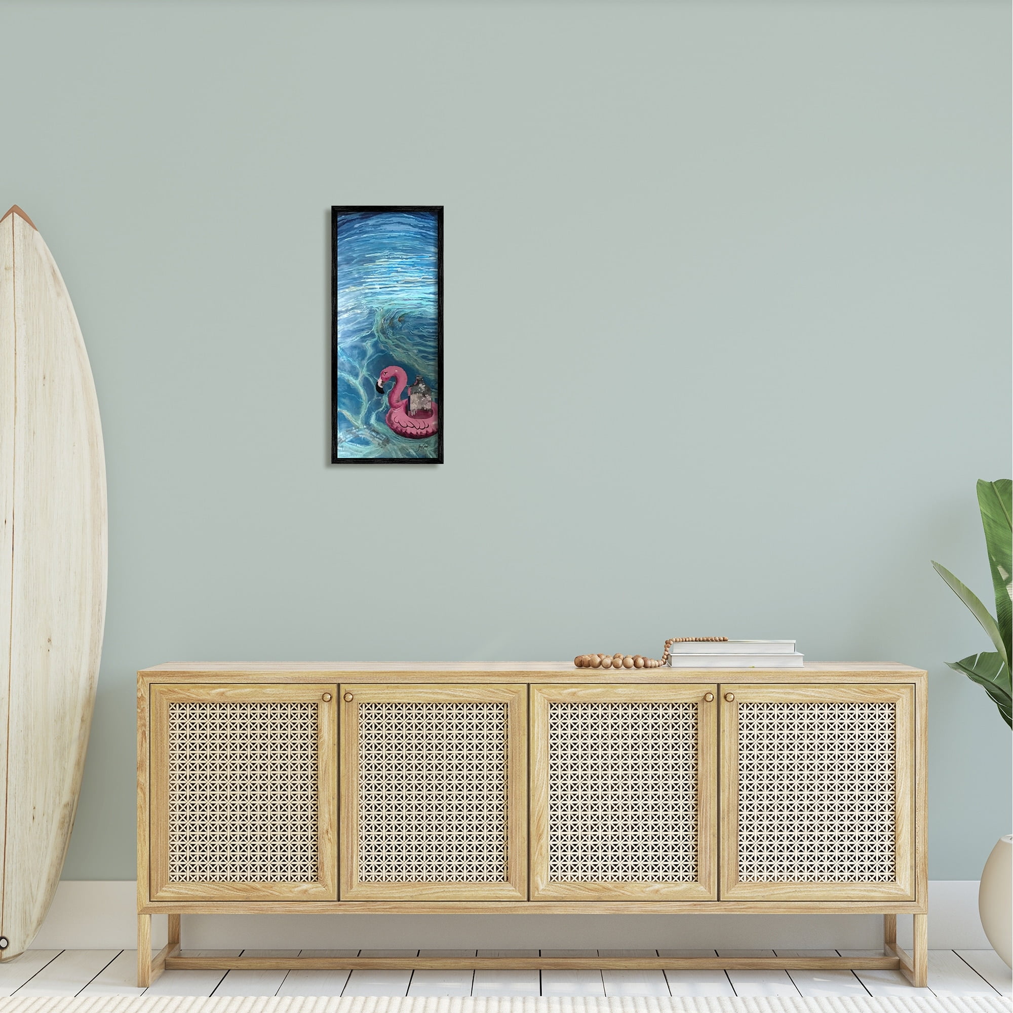Stupell Industries Flamingo Pool Float Summertime Swirled Water Ripples Graphic Art Gray Framed Art Print Wall Art, Design by Stacy Gresell