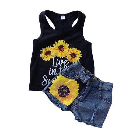 

Sinhoon Toddler Kids Girl Sunflower Tops+Shorts Jeans Outfits