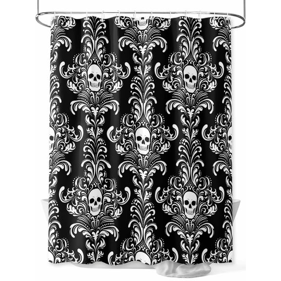 nqOlkjepod Horrible Skull Shower Curtain, Waterproof Shower Curtains for Bathroom, Halloween Black Flowers Skeleton Washable Fabric Bathtub Curtain Set Bath Decor with 12 Hooks 48"x72"