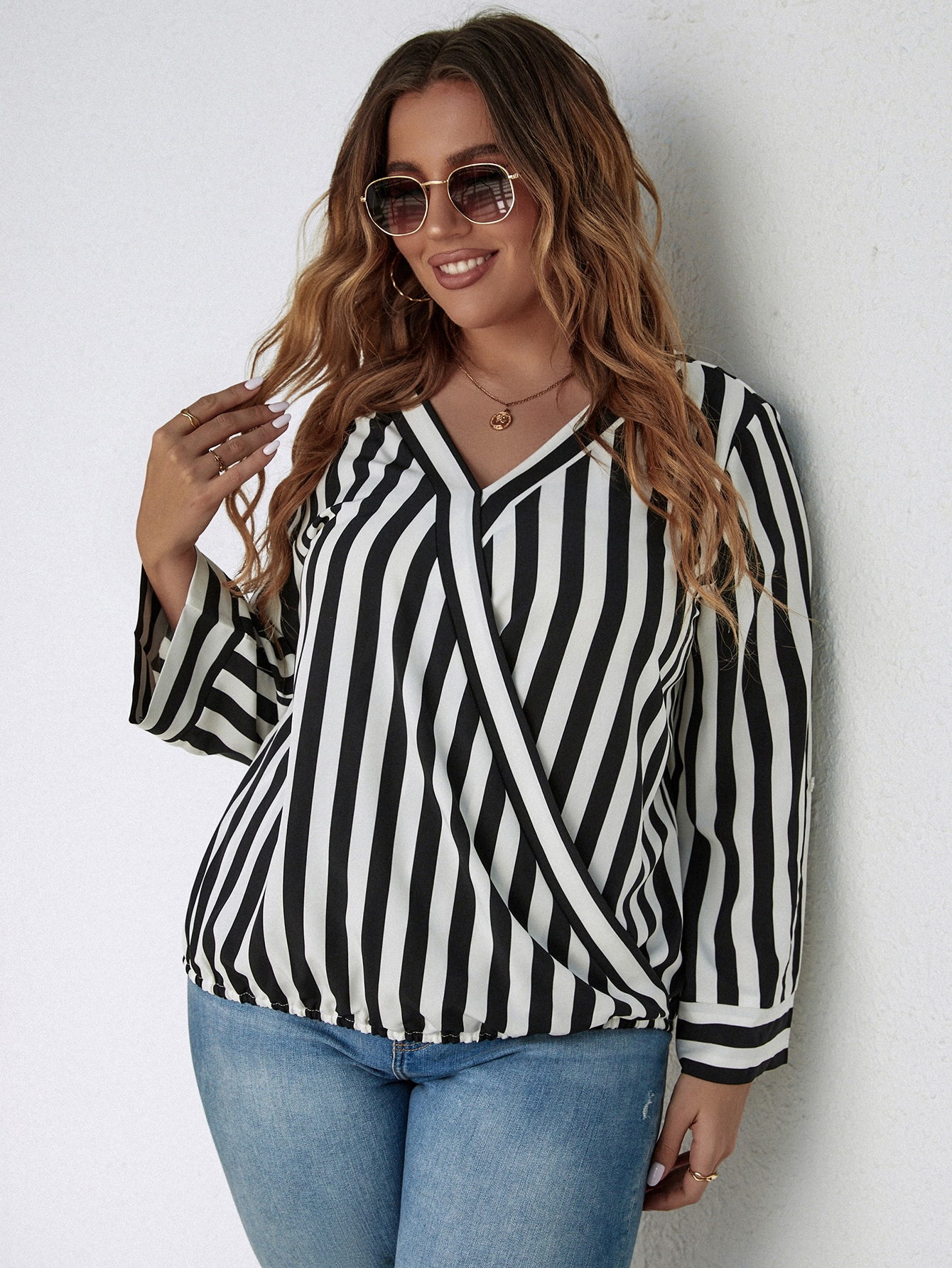 Black and White Women's Plus Striped 