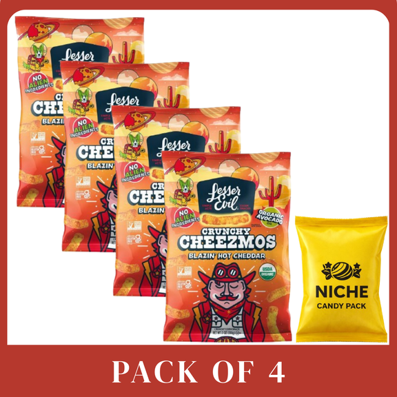 LesserEvil Cheezmos Blazin' Hot Cheddar Chips - 7oz-(4pk-with candy pack