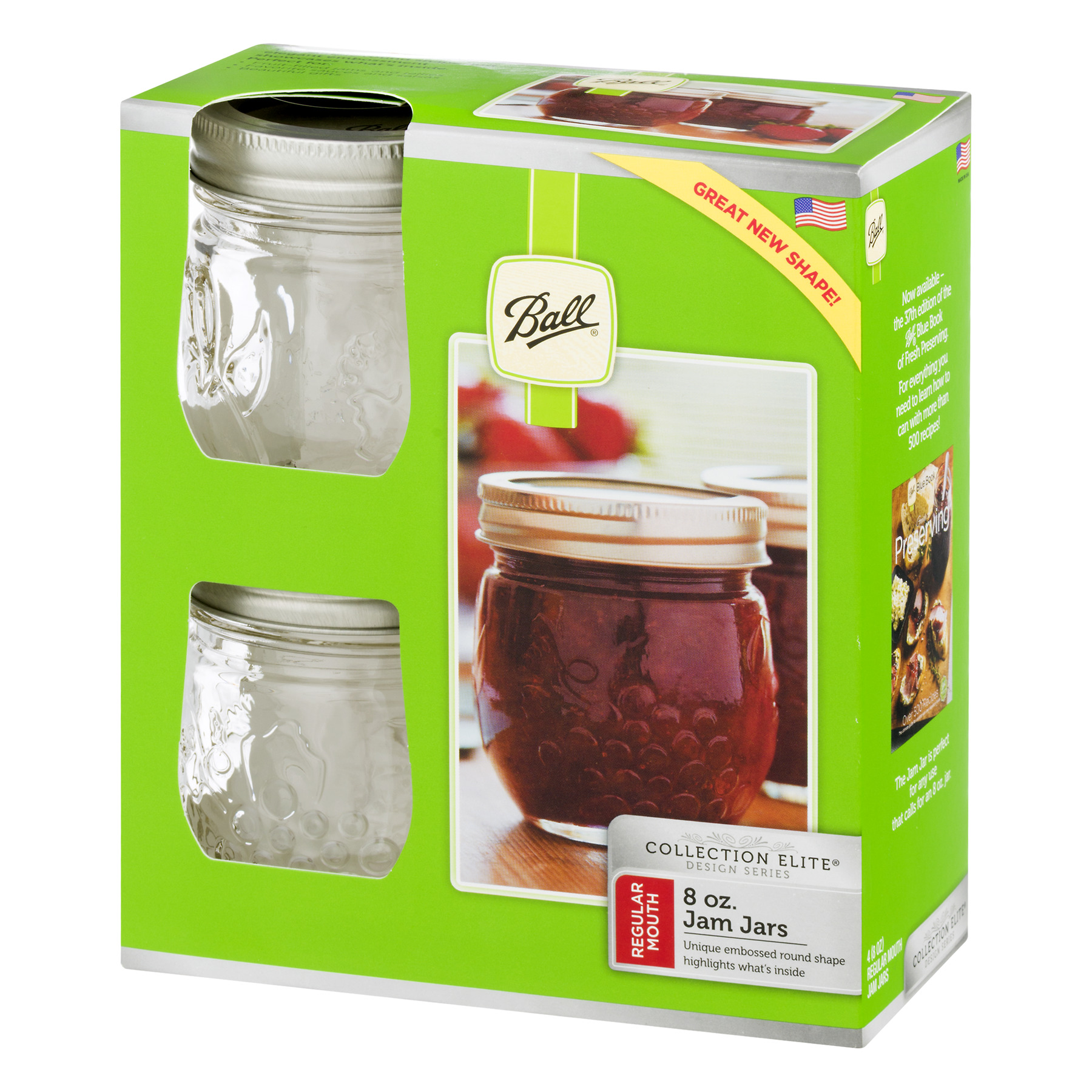 Ball Regular Mouth Collection Elite Half-Pint Glass Jam Jars with Bands ...