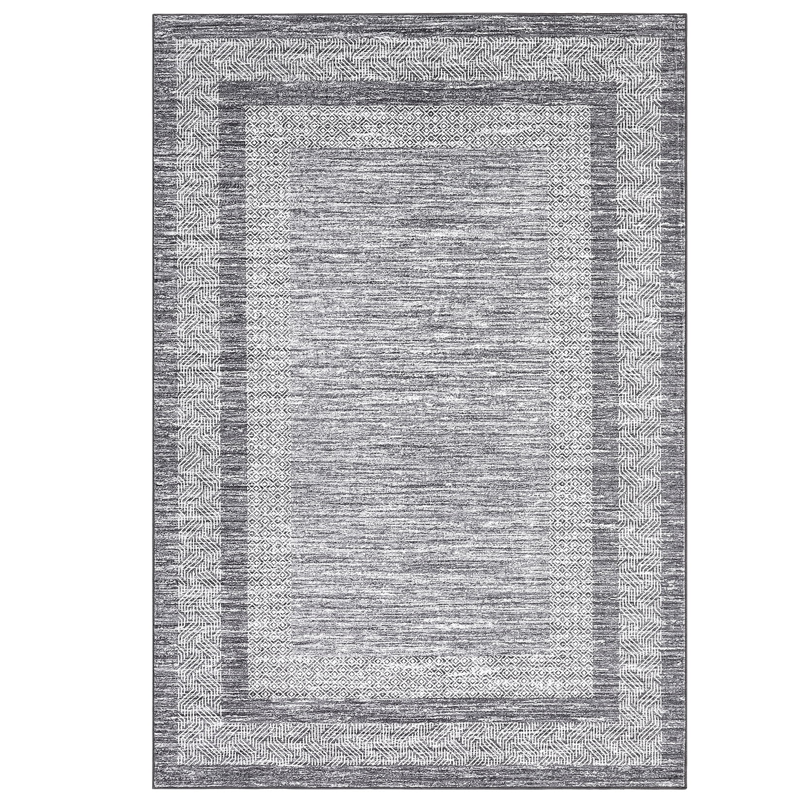 Garvee 9' x 12' Bordered Area Rug Washable Rugs Modern Geometric Rug Indoor Soft Foldable Accent Carpet for Living Room Bedroom, Gray