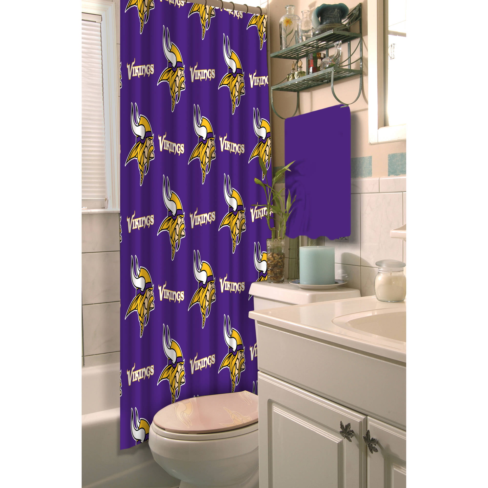 Minnesota Vikings Bathroom Set Shower Curtain Non-slip Rug Toilet Lid Cover Mat 