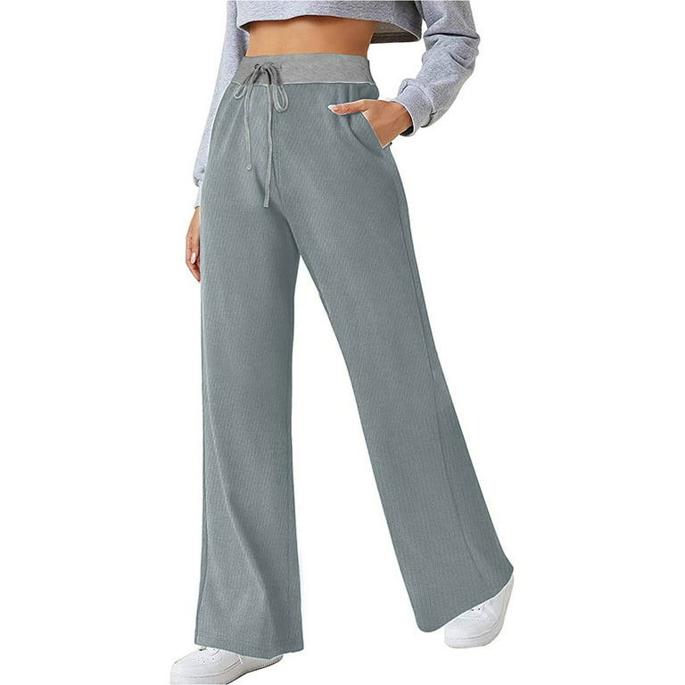 MRULIC pants for women Sweatpants Pants Elastic Drawstring Casual Wide Women  Legs Waist Pants Grey + XXL 