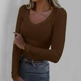thumbnail image 2 of JIAYUE Women's T-Shirts Long Sleeve Solid Color V Neck Slim Fit Basic Casual Ribbed Thermal Under Tee Leisure Female Tops, 2 of 6