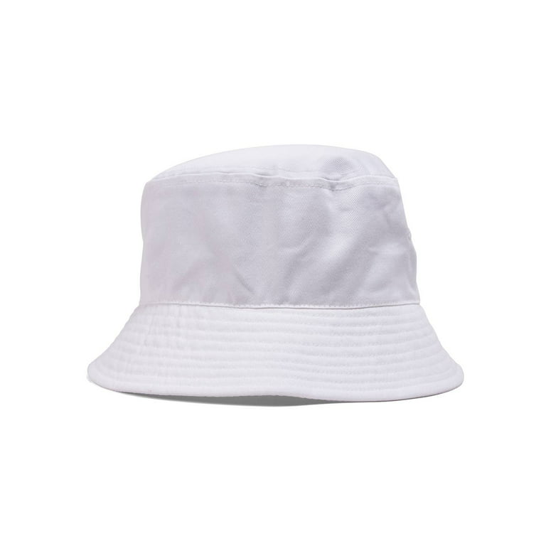 Bucket Hat For Men Women - Cotton Packable Fishing Cap, White L/XL