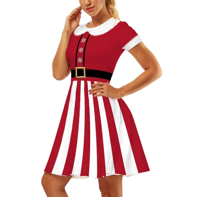 Mialoley Women's Dress, Christmas Style Pattern Short Sleeve Round Neck Dress