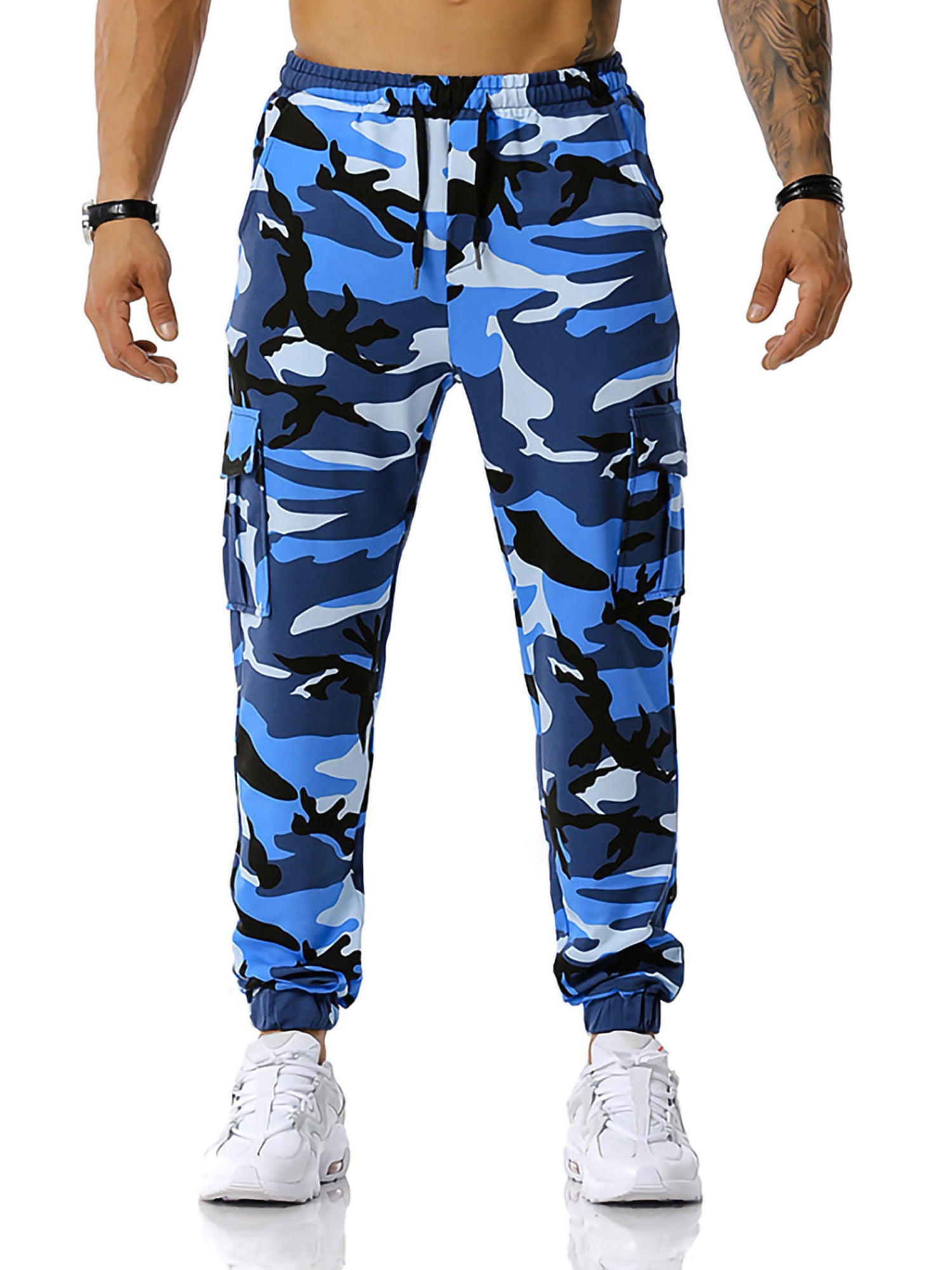 Mens Slim Fit Jogger Pants Camouflage Workout Sweatpants Casual Waist Drawstring Cargo Trouser Winter 3XL Running Pants