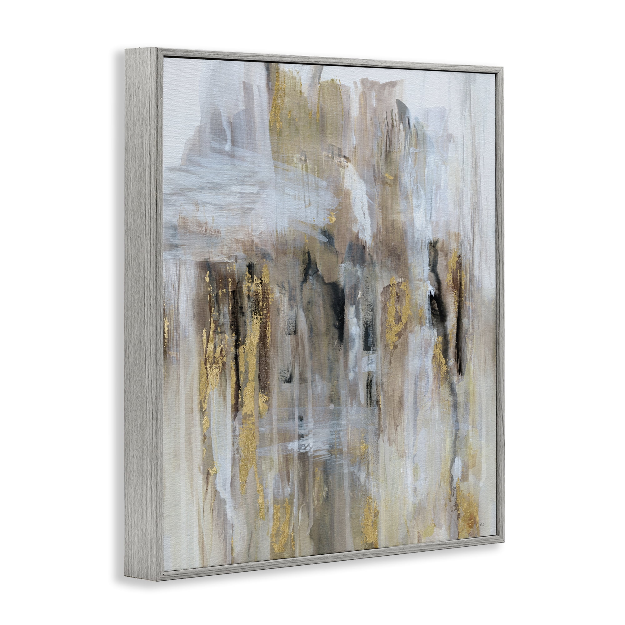 Stupell Industries Abstract Paint with Glam Accents Abstract Painting Gray Framed Art Print Wall Art, 24 x 30