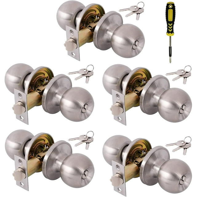 ( ) Matte Interior Door Knob with Lock for Bedroom/Bathroom Keyless Privacy Door Knobs for Bed/Bath by