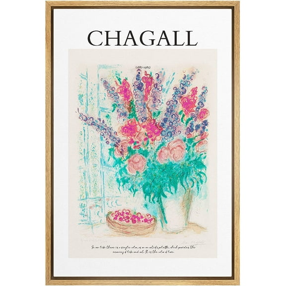 PixonSign Framed Canvas Print Wall Art Chagall Watercolor Neon Pastel Flower Bouquet Classic Vintage Illustrations Fine Art Decorative Multicolor for Living Room, Bedroom, Office - 24"x36" NATURAL