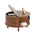 thumbnail image 3 of HAIMOO Round Farmhouse Coffee Table with Storage, Wood Sofa Table for Home Living Room Office with Hidden Compartment and Sliding Cabinet Door, Brown, 3 of 17