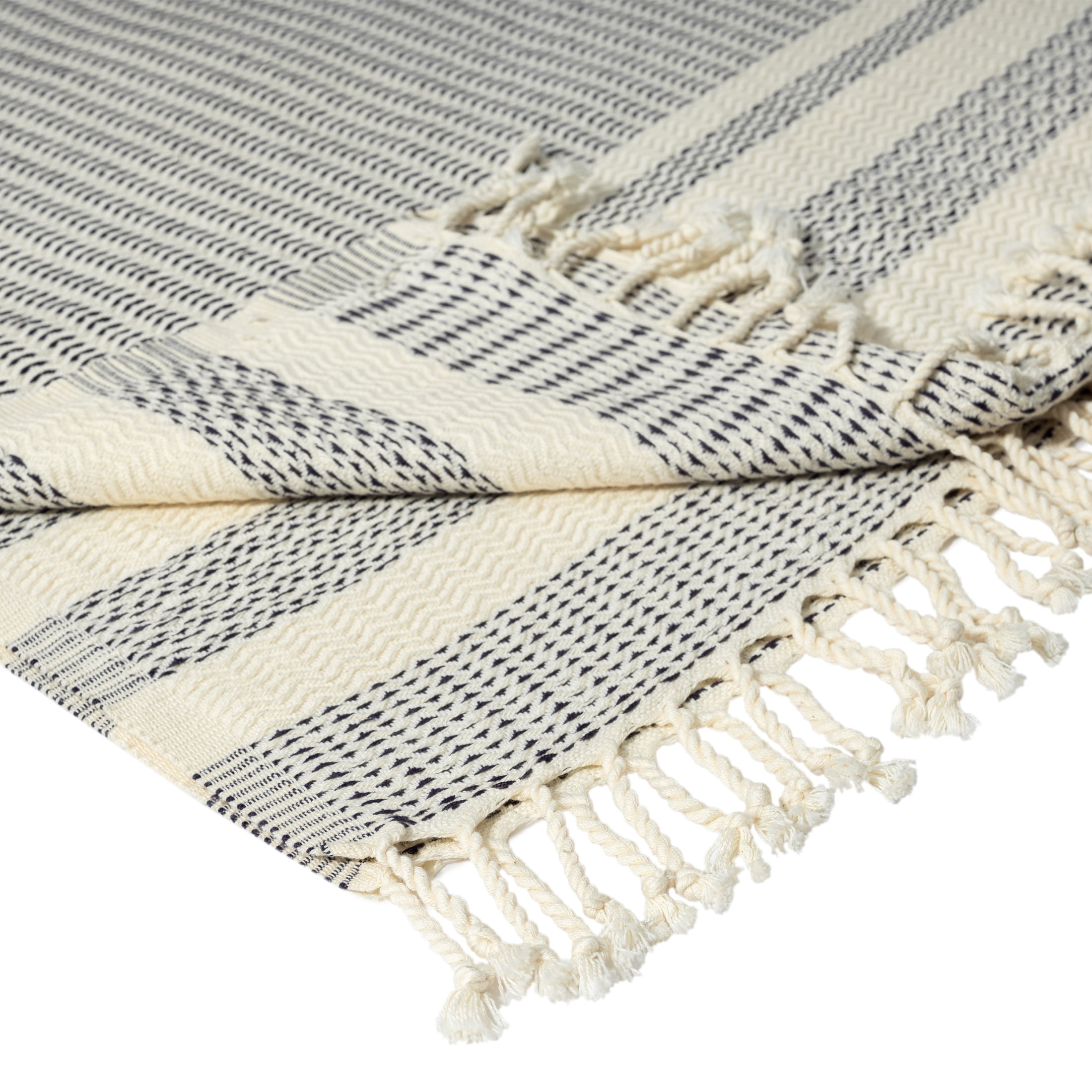 Ox Bay Navy Striped Ultra-Soft Turkish Cotton Throw Blanket, 50" x 60"