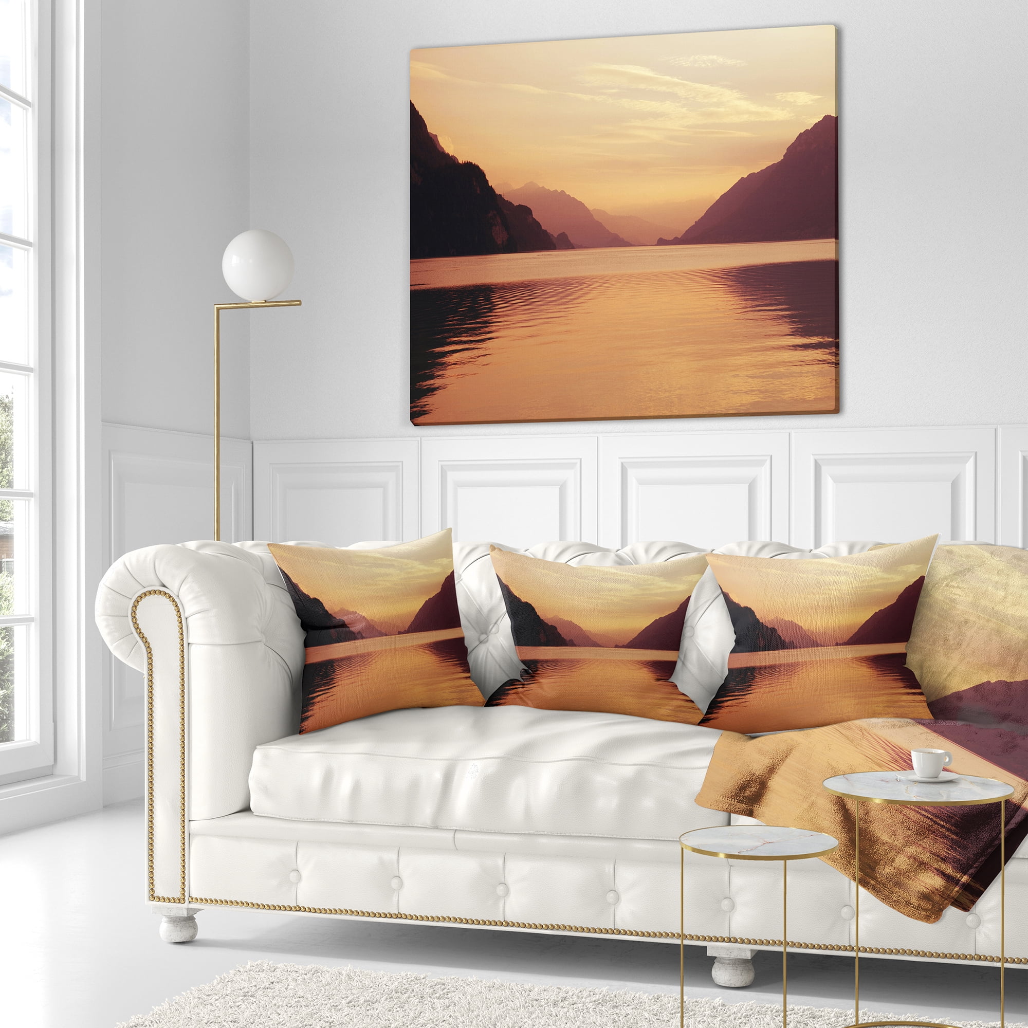 Designart Fantastic Swiss Lake at Sunset in Brienz - Seascape Throw Pillow - 16x16