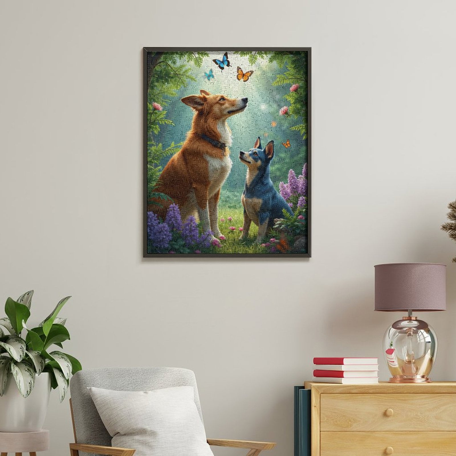 Paint by Numbers Kit for Adults, Dogs In Garden With Butterflies Paint by Numbers, Easy Paint by Numbers Kit for Adults Beginner, DIY Adult Paint by Number Kits on Canvas, Home Decor