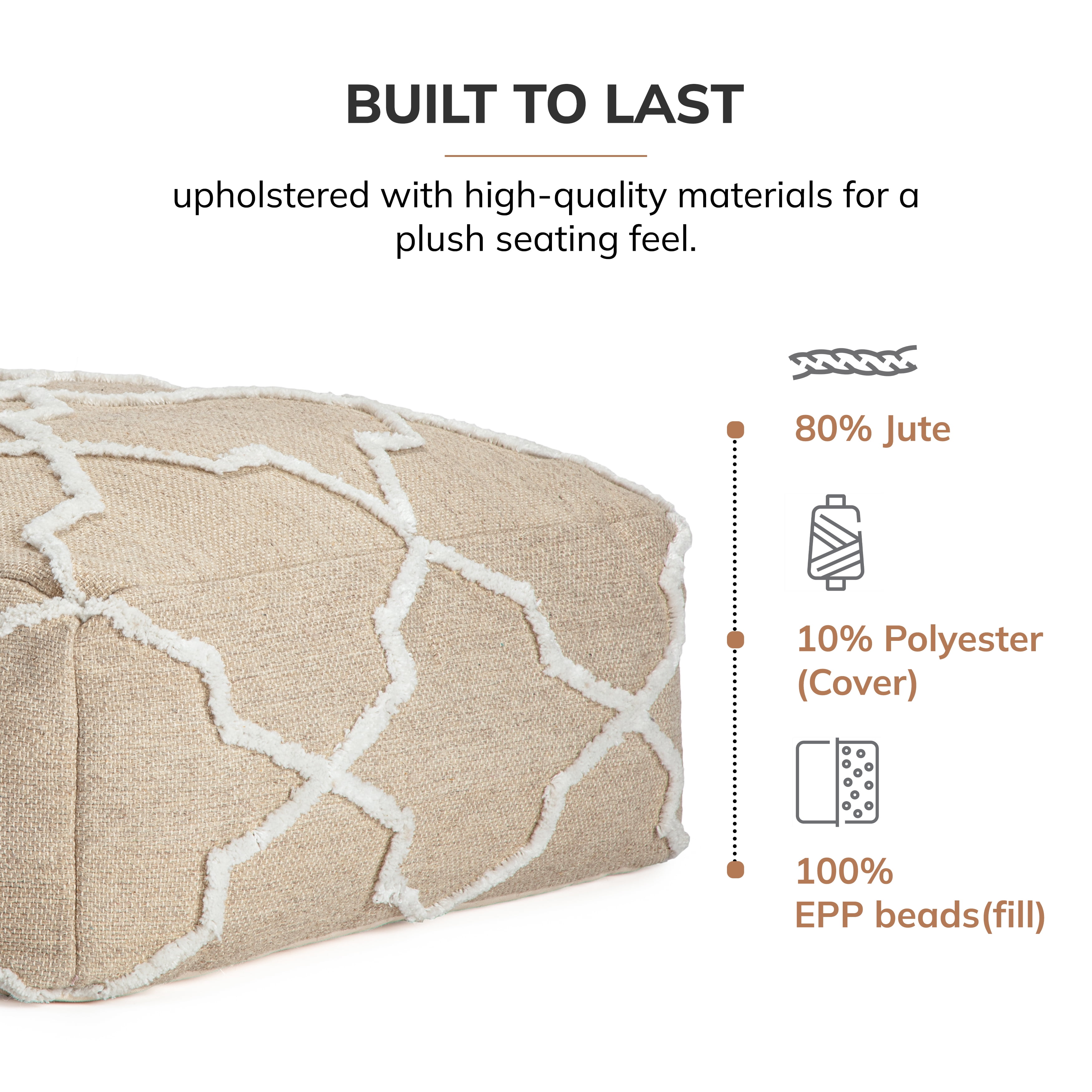 Anji Mountain Jute Cotton Polyester Square Poufs